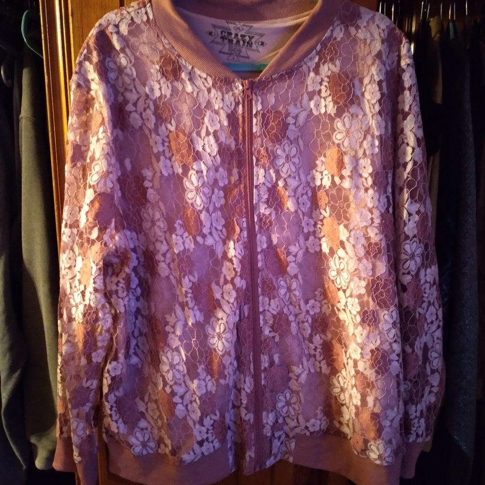 Pink lace bomber jacket